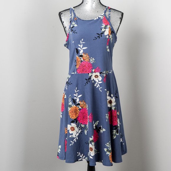 NWT Planet Gold Blue  Skater Dress Juniors XL - Picture 1 of 5